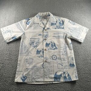 Vintage Kahala Camp Shirt Mens M Beige Transpacific Nautical Sailing Hawaii USA